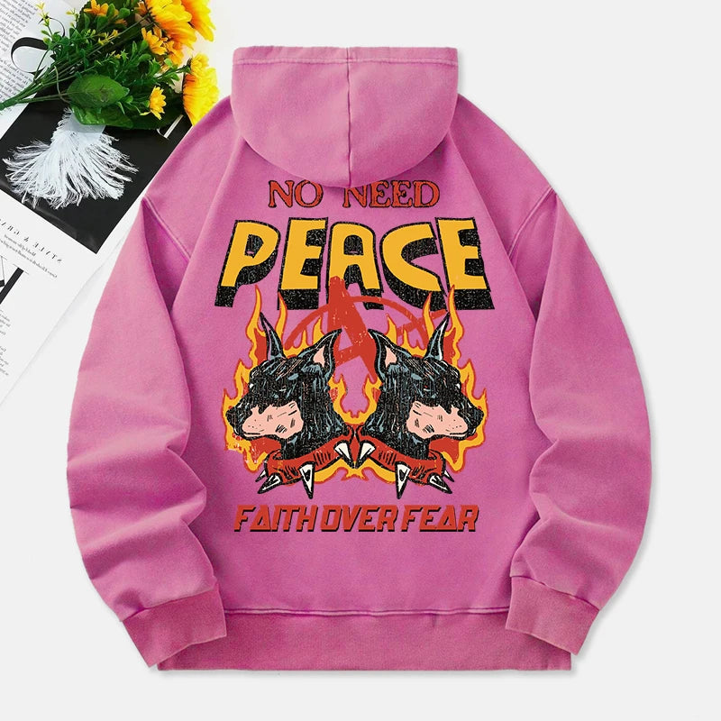 Faith Over Fear Washed Hoodie Womens 2 Dogs Print Cotton Sweatshirt Long Sleeves Pocket Oversized Hooded Casual Womans Clothes