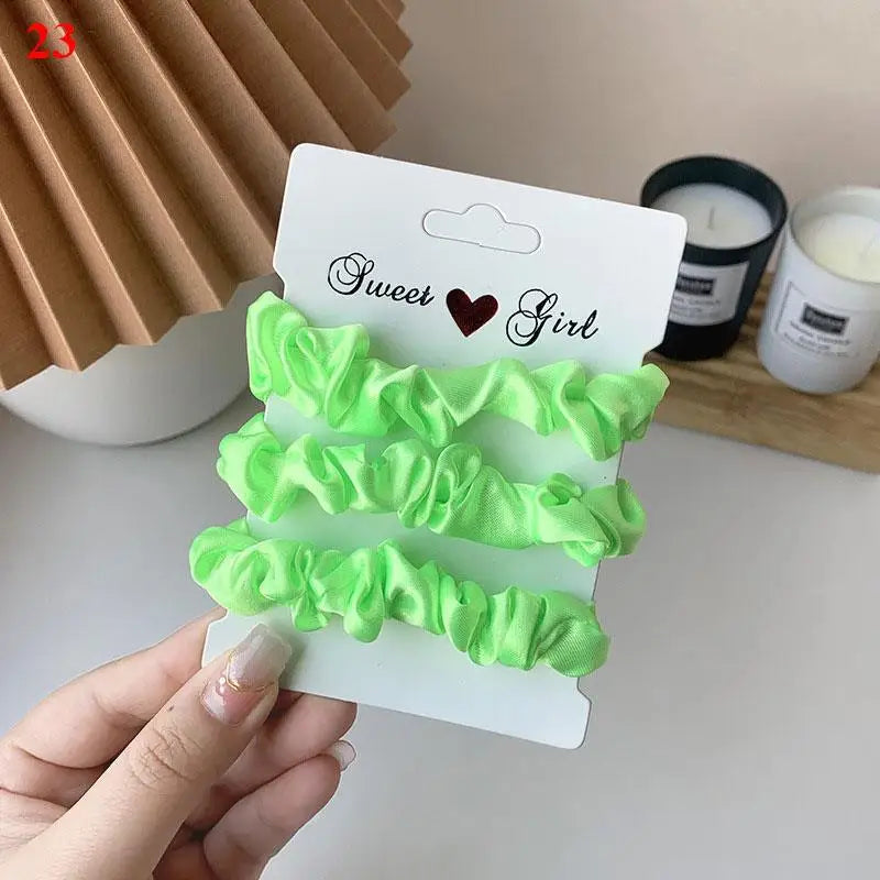 Satin Candy-Color Rubber Hair Tie Set - 3pc Summer Hair Bands