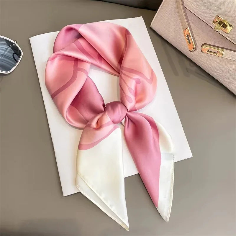 Luxury 70cm satin silk square scarf with bandana print for women — view 5
