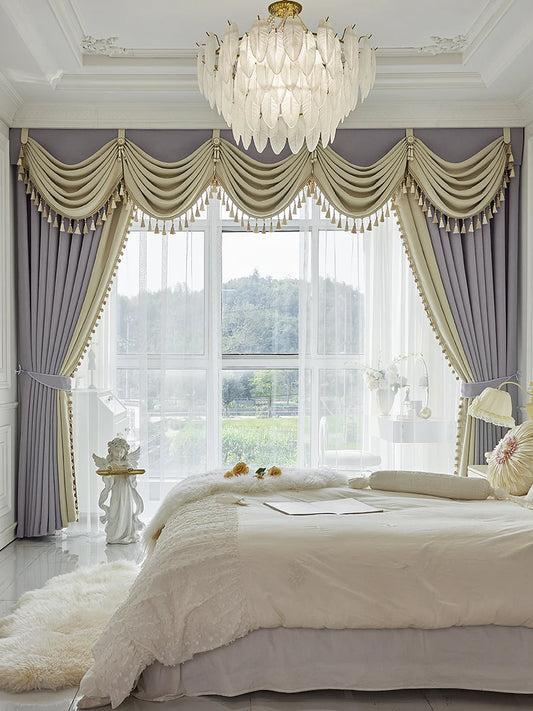 Custom curtain shading French luxury Chenille bedroom high-grade villa purple cloth blackout curtain tulle valance drape C1519