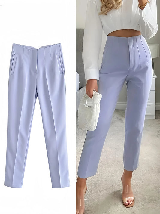 2025 Women’s High-Waist Solid Casual Pants – Vintage Style with Pockets