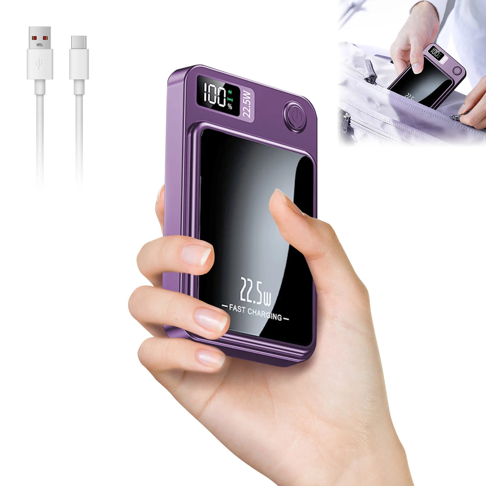 Magnetic 2-in-1 10000mAh 22.5W Wireless Power Bank — LED Display MagSafe — view 7 of power banks