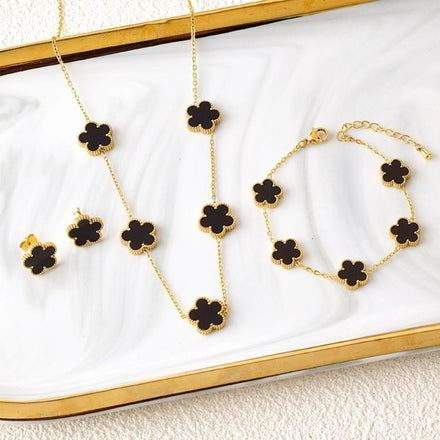 3-Piece 18K Gold-Plated Five-Leaf Flower Jewelry Set Necklace Earrings & Bracelet Clover Pendant Set — view 1 of jewelry sets