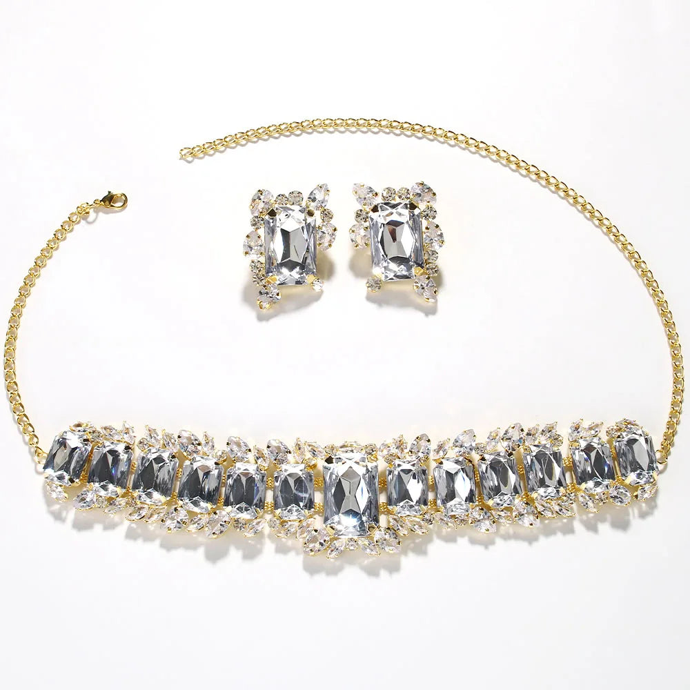 Bridal Crystal Necklace & Earrings Set Wedding Bridesmaid Jewelry Sparkling Rhinestone Statement Set — view 5 of jewelry sets