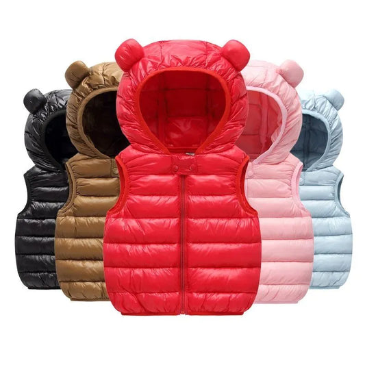 New Baby Boys Girls Warm Down Vest Autumn Winter Cotton Waistcoat With Ears Kids Outerwear