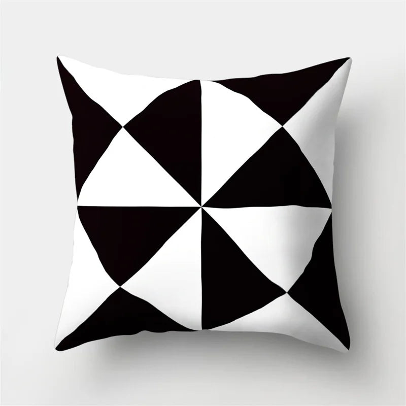 Black &amp; White Geometric Pillowcase &mdash; 45&times;45 cm Modern Sofa &amp; Office Cushion Cover