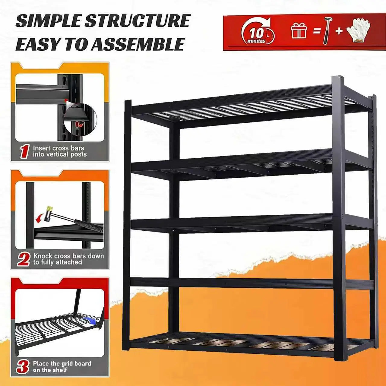 Storage Organizer 72" Metal Double-Layer Shelving — Commercial Adjustable Utility Rack for Warehouse & Kitchen — view 4 of storage & organisation