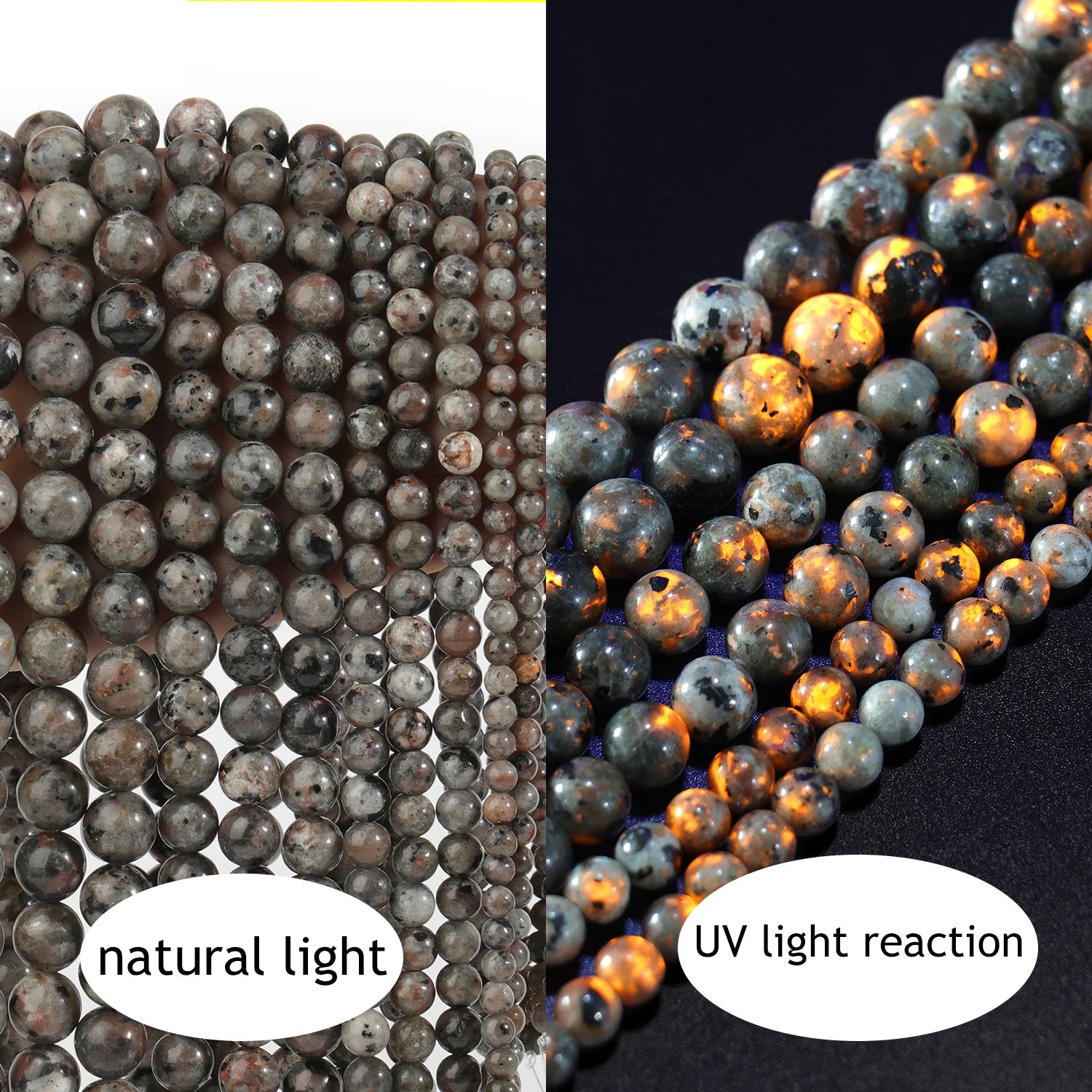 Pearl & Yooperlite Fire Sodalite Beads 15" — 8mm Glow Stone Strand for DIY Jewelry — view 16 of beads