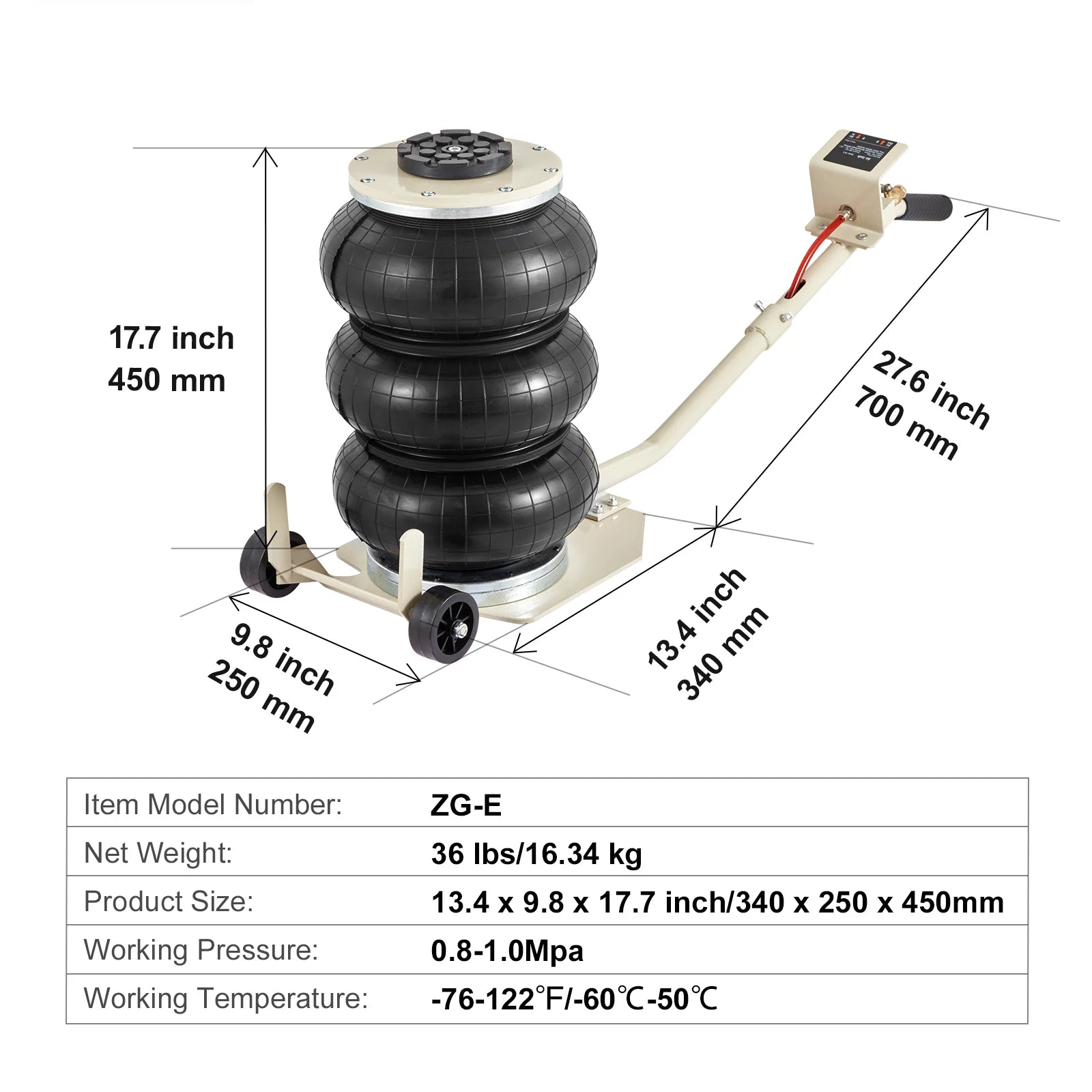 SucceBuy 3/5 Ton Pneumatic Triple Bag Air Jack – Quick Lift Car Repair Jack with Wheels — view 10 of bags & accessories