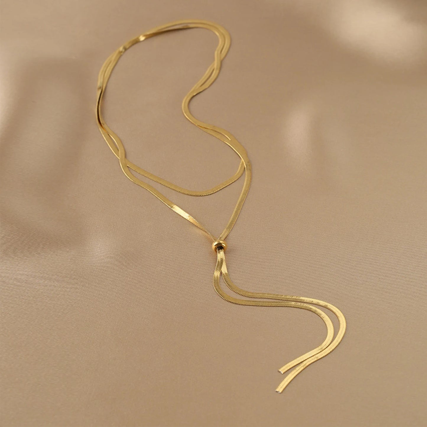 Women's 18K Gold Plated Y Necklace — Adjustable Fringe Snake Chain Jewelry — view 4 of jewelry