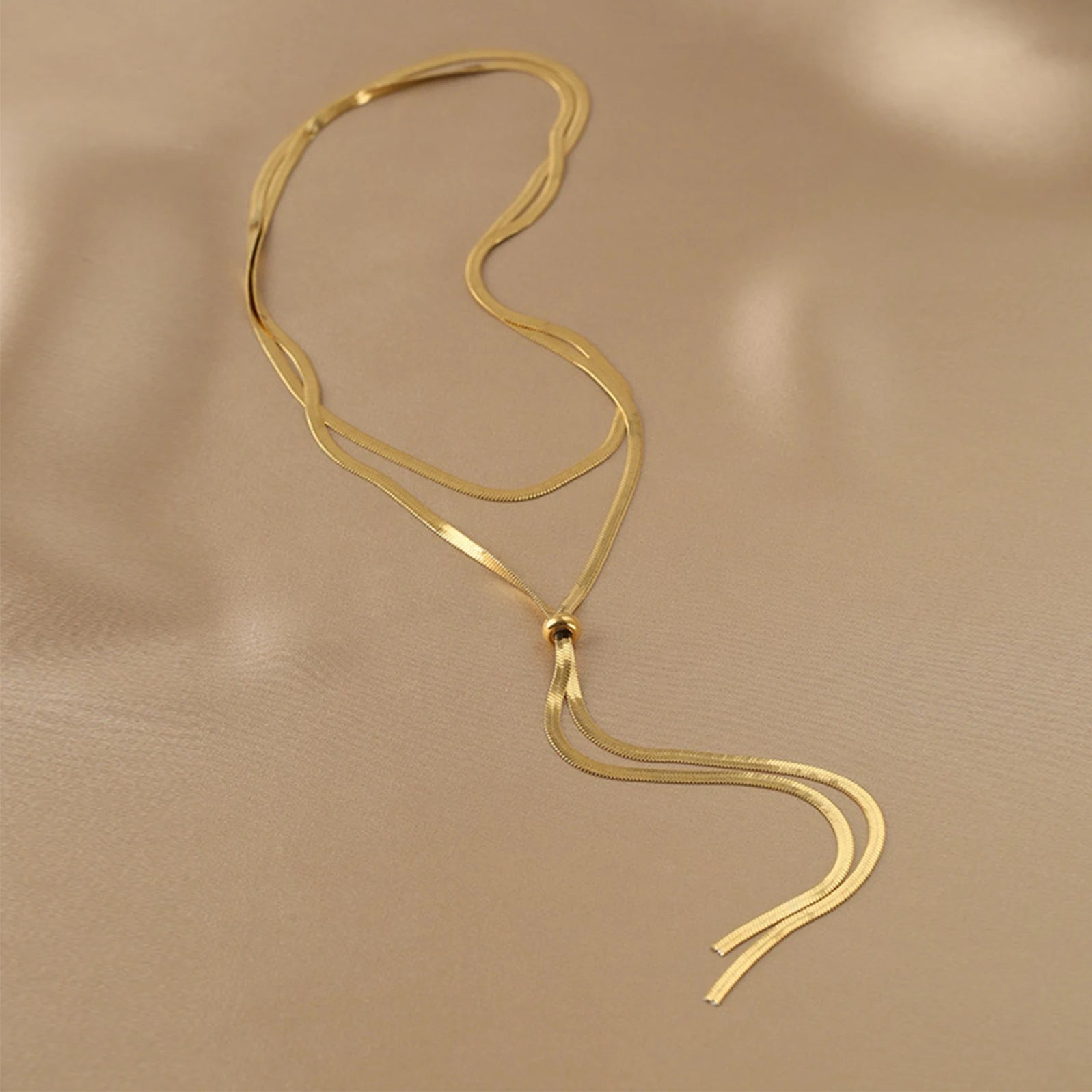 Women's 18K Gold Plated Y Necklace — Adjustable Fringe Snake Chain Jewelry — view 4 of jewelry