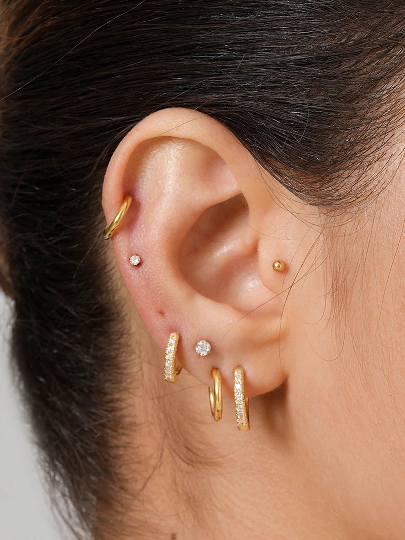 Women's 10-Pair Small Gold Hoop Stud Earring Set — 18K Gold Plated Jewelry — view 3 of jewelry