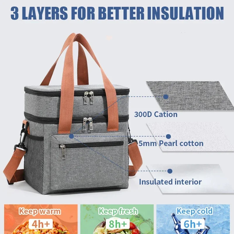 Double-Layer Thermal Lunch Bag - Insulated Crossbody Tote for Meals & Drinks — view 4 of lunch bags