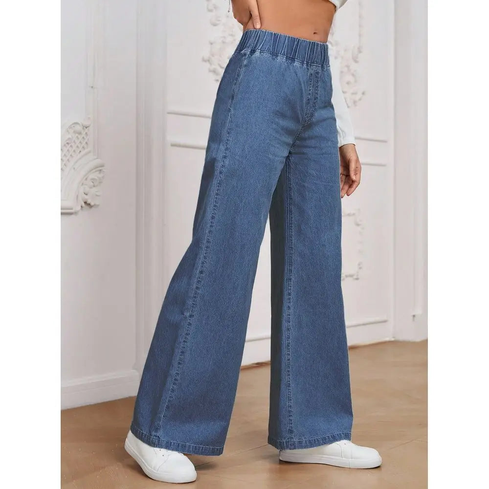 ROSE Wide-Leg Loose Woven Jeans — High-Waist Water-Washed Thermal-Lined Denim — variant view 5