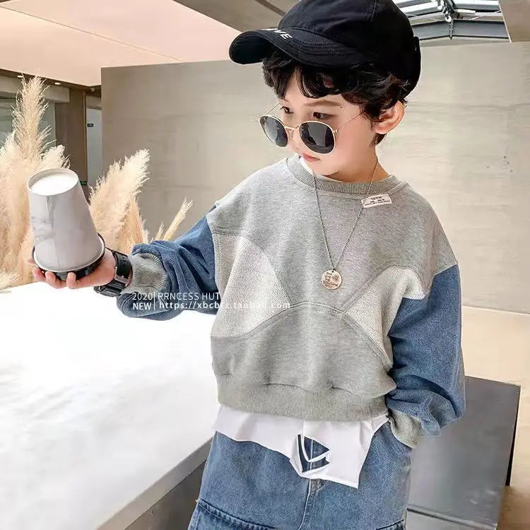 Korean Children's Clothing Autumn 2-8 Y Fashion Kids Clothes Boys Spring Denim Suit for Kids Sweatshirts+Jeans Two-piece Sets