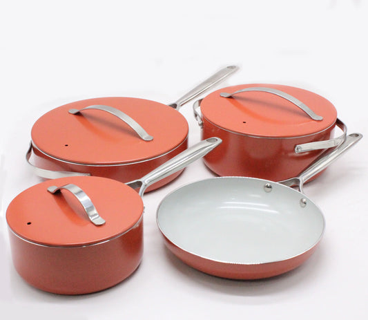 4-Piece Ceramic Non-Stick Aluminum Cookware Set – Fry Pans & Sauce Pots with Stainless Steel Handles