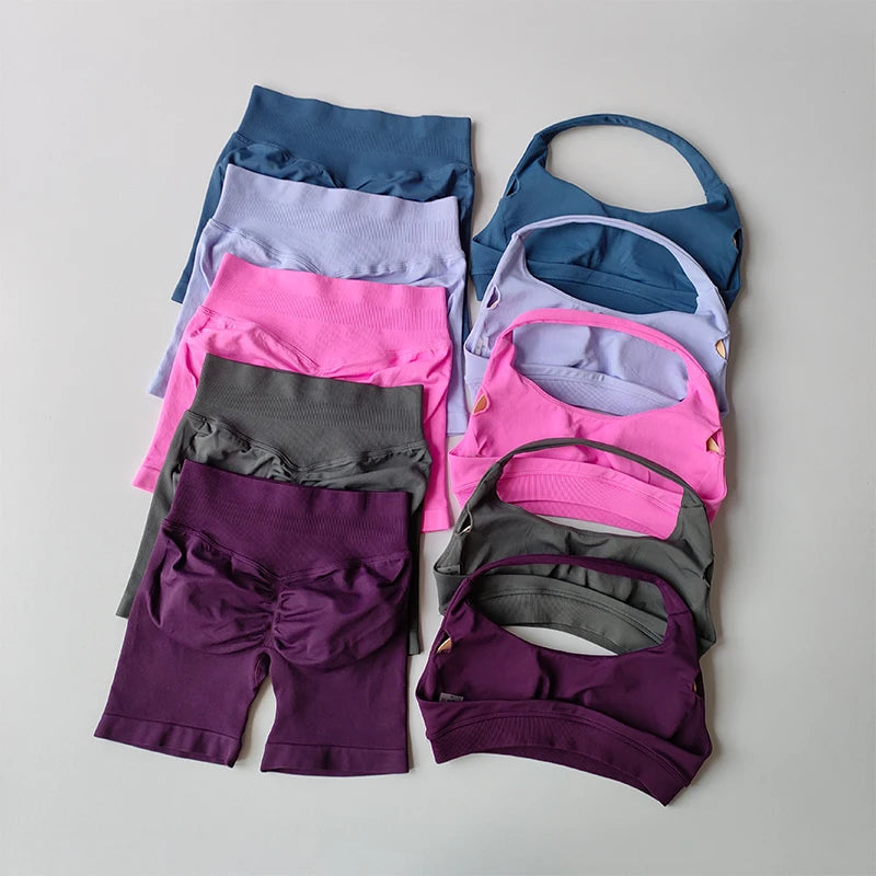 Women's Activewear Halter Sports Bra + Biker Shorts Set — High-Waist Pilates Yoga 2-Piece — view 1 of women's activewear