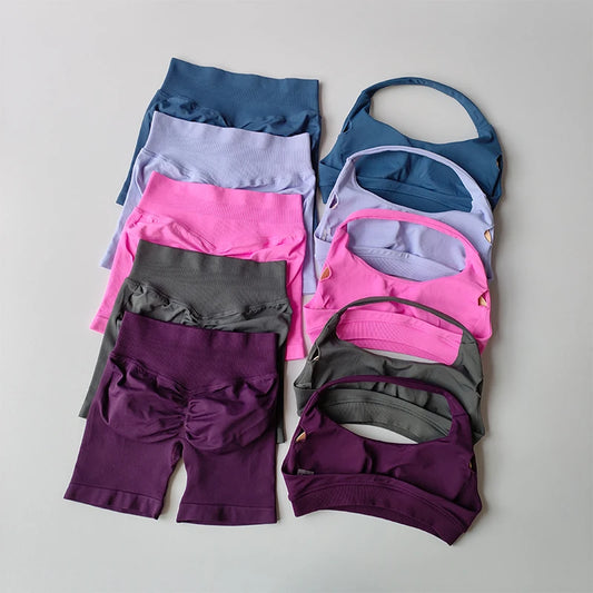 Women's Activewear Halter Sports Bra + Biker Shorts Set — High-Waist Pilates Yoga 2-Piece — view 1 of women's activewear