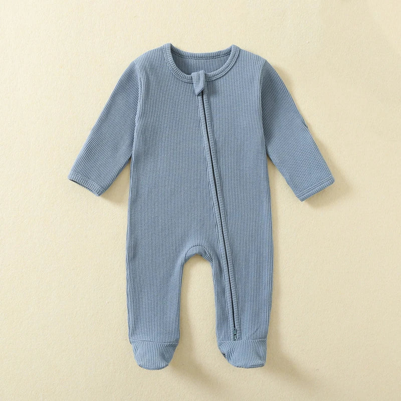 Organic Cotton Waffle Baby Romper - Zipper Jumpsuit for Boys & Girls — view 7 of baby rompers