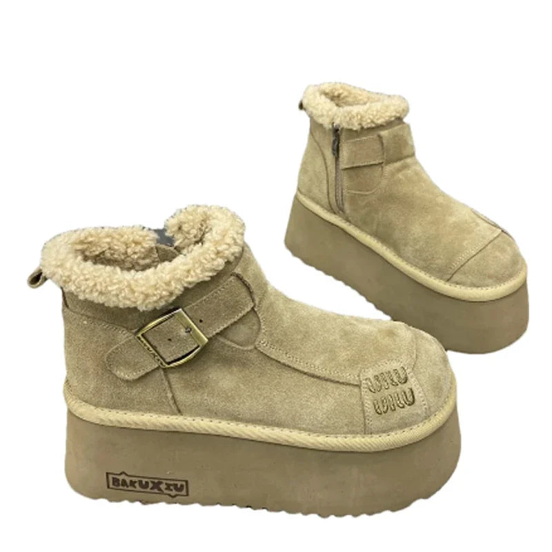 Fur Platform Ankle Boots for Women — Suede Flats with Warm Plush Lining — view 6 of boots