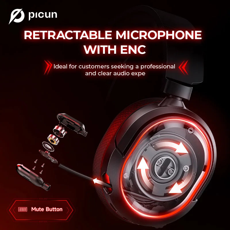 Picun G2 Wireless Gaming Headset – 2.4G + Bluetooth, 5ms Low Latency, 7.1 Surround, ENC Mic — view 4 of electronics & gadgets