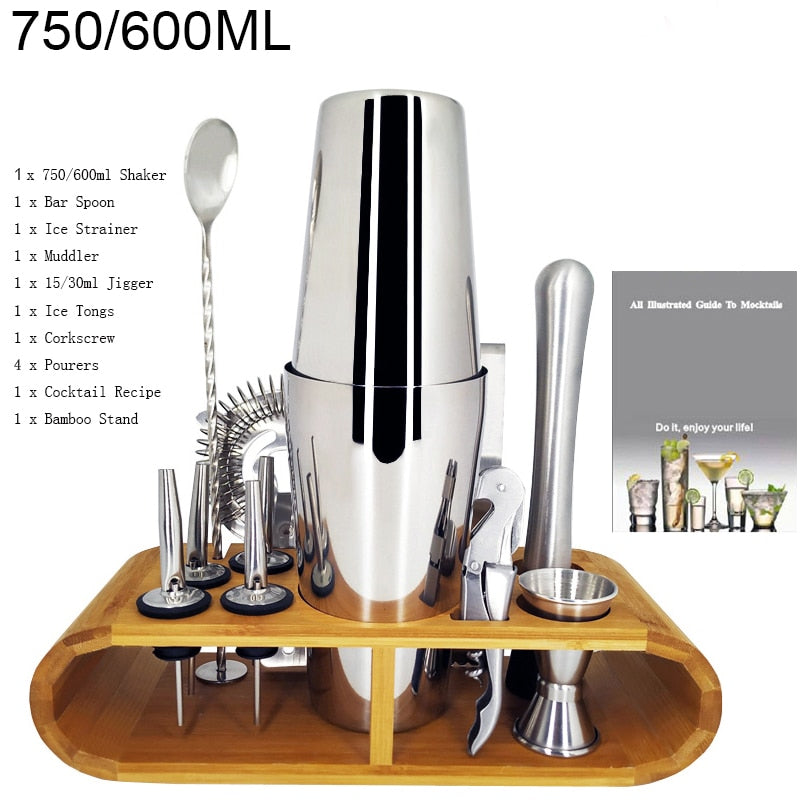 1-14 Pcs Stainless Steel Cocktail Shaker Set – 600ml/750ml Mixer for Drinks