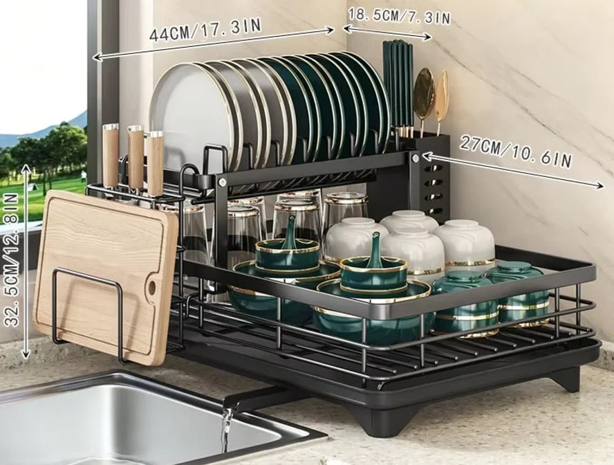Double-Layer Metal Cutlery Rack, Large Carbon Steel Storage Tray — product photo 7