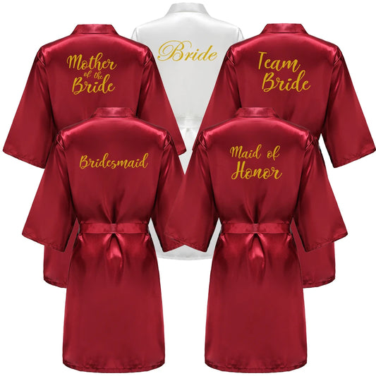 Burgundy Women Bathrobe Gold Letter Bride Bridesmaid Mother Maid of Honor Get Ready Bridal Party Robes Gifts Dressing Gown