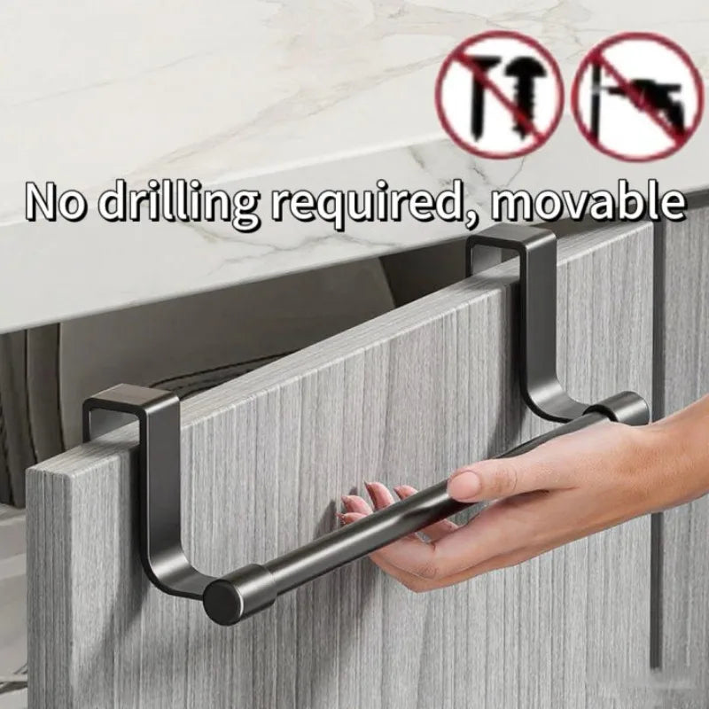 Stainless Steel Cabinet-Door Towel Bar — Kitchen & Bathroom Hanging Wipe Rack — view 3 of kitchen gadgets