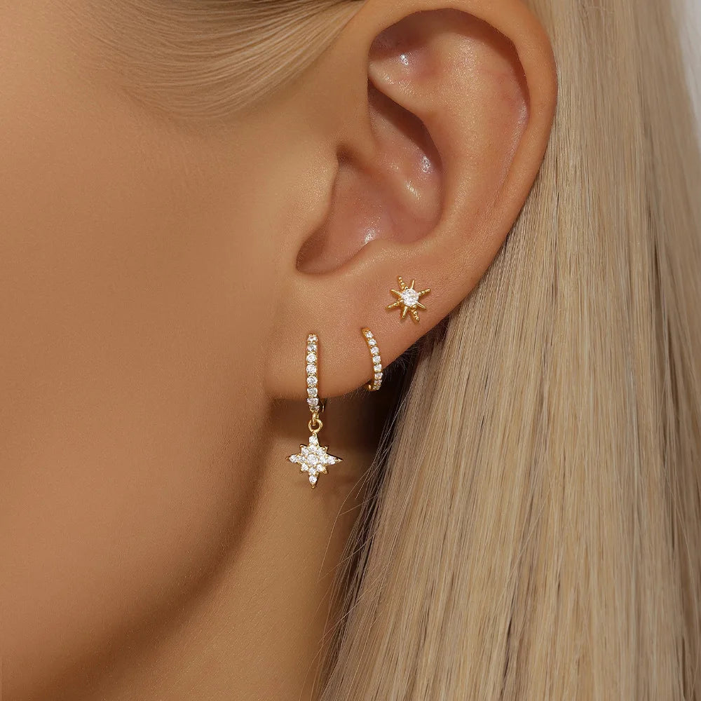 Women's 3pc Star Drop Earrings Set — 18K Gold Plated Round Dangle Jewelry — view 19 of jewelry