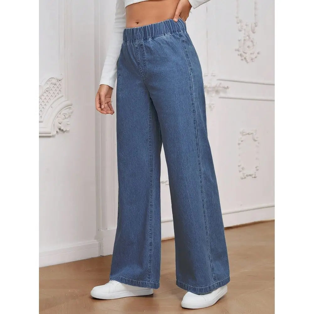 ROSE Wide-Leg Loose Woven Jeans — High-Waist Water-Washed Thermal-Lined Denim — variant view 4