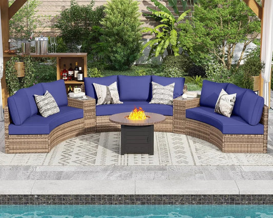 Luxury 11-Piece Half-Moon Patio Conversation Set – Stylish Outdoor Wicker Furniture