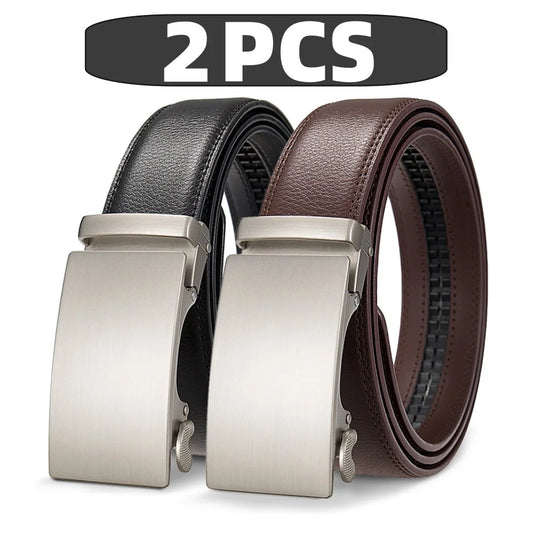 Belts Genuine Leather Men's Automatic Ratchet Buckle Belt — Black & Brown — view 1 of belts