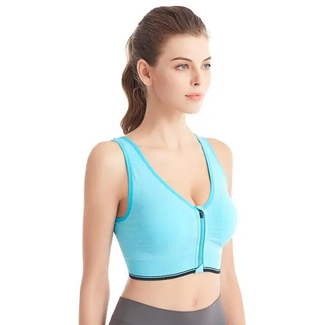 Running Fitness Sports Bra — Front-Zipper Shockproof Wireless Seamless Brassiere — view 9 of sports bras