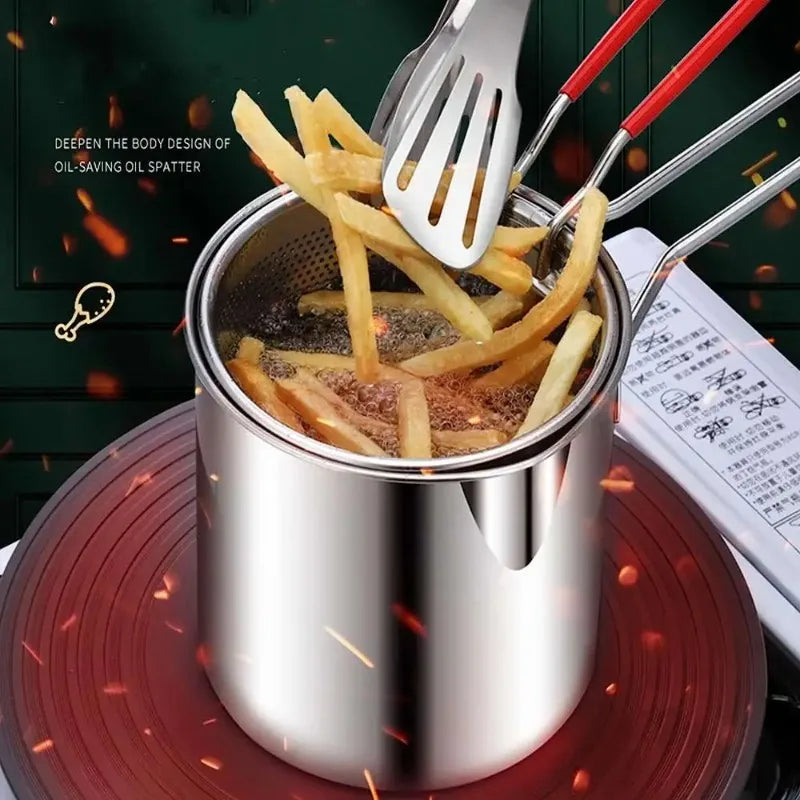 Deep Frying Pot Stainless Steel Kitchen Fryer with Strainer Basket Tempura Chicken Donut Fryer with Lid — view 1 of cookware