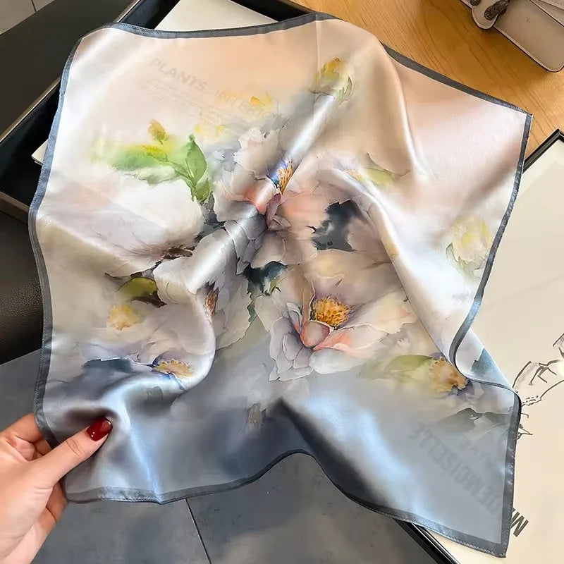 Silk Scarf Small Square 2026 Pashmina — 53×53cm Geometric Trending Palette Bandana Hair Scarf