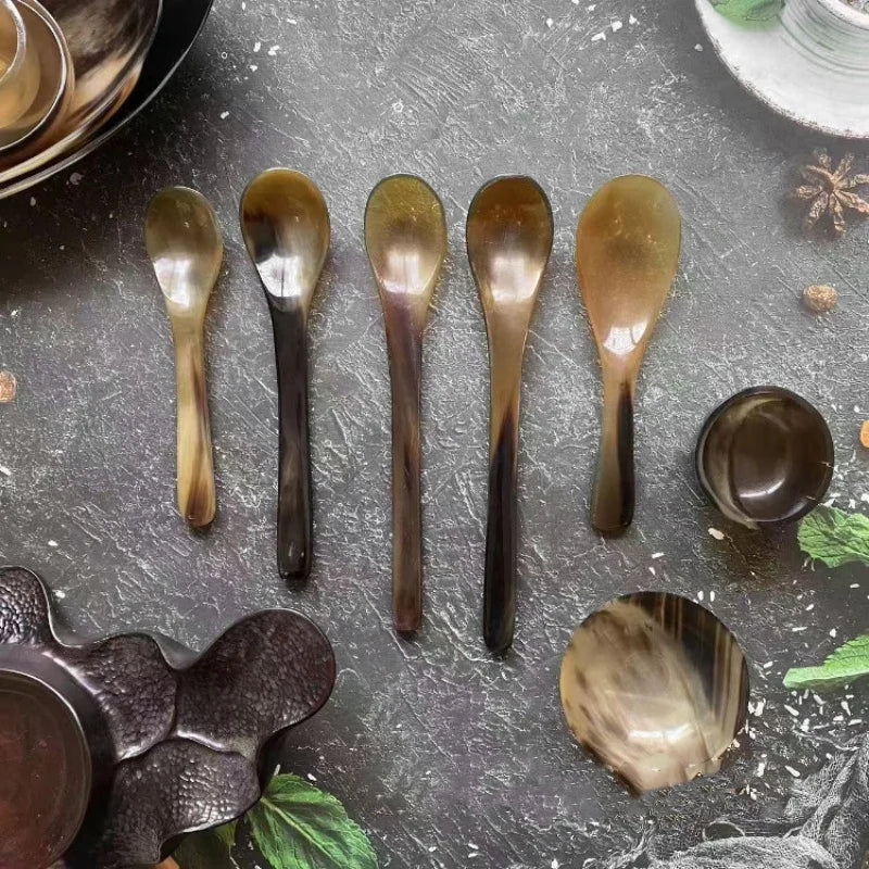 Water Buffalo Horn Spoon &mdash; Exquisite Long-Handled Dessert &amp; Western Cuisine Spoon (14-21cm) — view 2 of dining & tableware