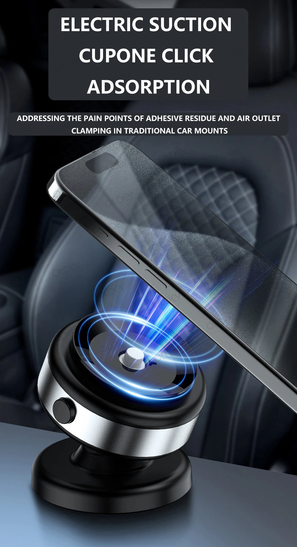 360°rotatable vacum car holder For iPhone Samsung Xiaomi magnetic car mount vacuum phone holder