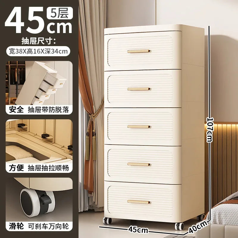 35-55CM Plastic Storage Cabinet with Drawers & Wheels – Multi-Purpose Kitchen & Clothing Organizer