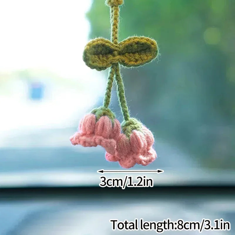 Home Decor Crochet Flower Pendant — Hand-Knitted Car Interior Hanging Decor & Bag Accessory