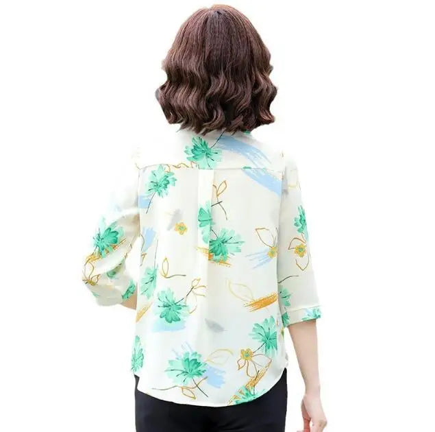 women Ladies Summer fashion printed T-shirt  mom gift plus size middle-aged and elderly summer loose t-shirt