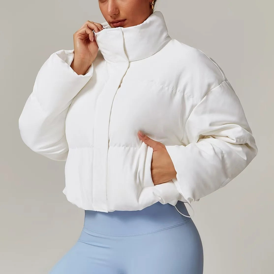 Yoga down jacket with brand logo women winter warm jacket 80 white duck down coat thick button cardigan stand collar pockets