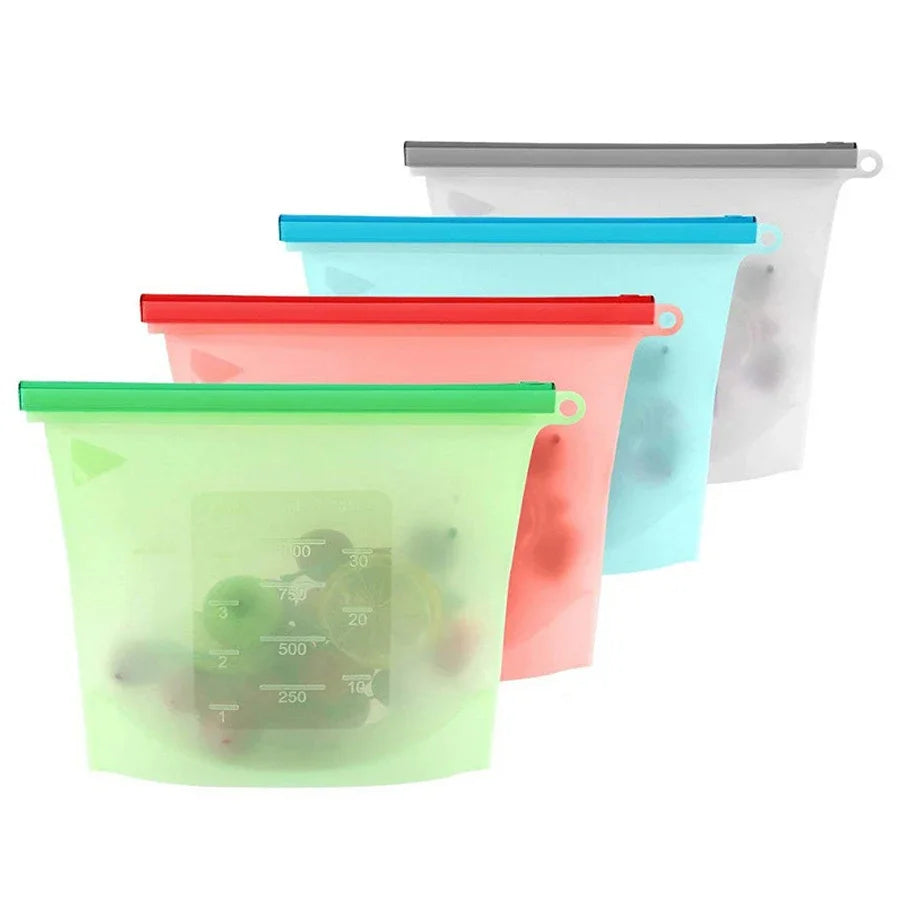 Art lalic 1000ml Reusable Silicone Food Storage Bag – Airtight Leakproof Zip Seal Freezer & Lunch Bag (4 Colors)