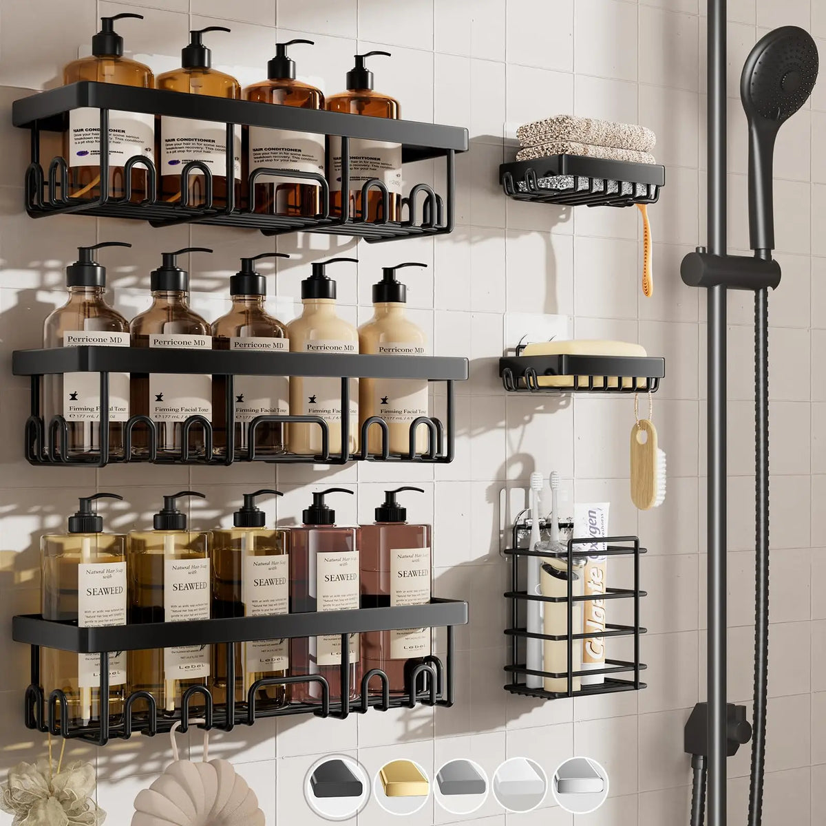 6-Pack Adhesive Shower Caddy Organizer Rack, No-Drill Install — product photo 1