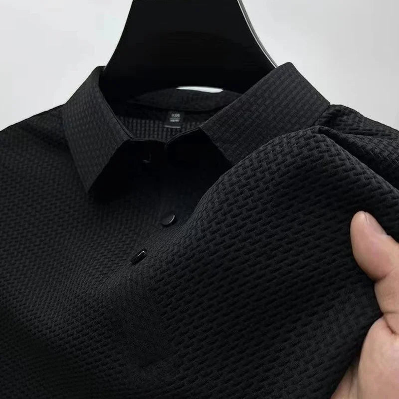 Men's bone flower jacquard short-sleeve business casual polo shirt — view 2