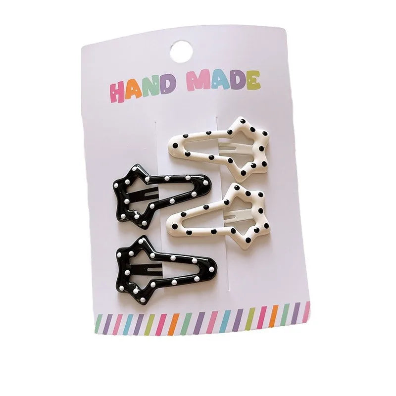 New polka dot hair clip black and white color clip girl versatile bangs clip hair accessory for short hair — view 4 of product