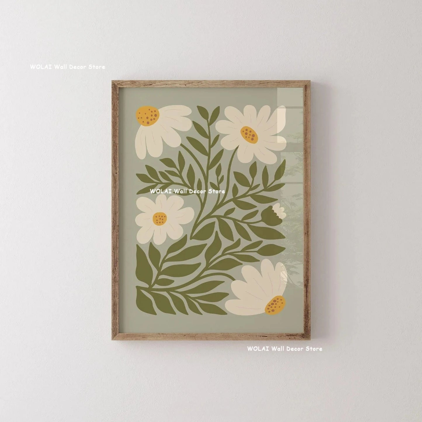 Abstract Moody Plant Canvas Poster — Mid-Century Beige & Black Floral Wall Art