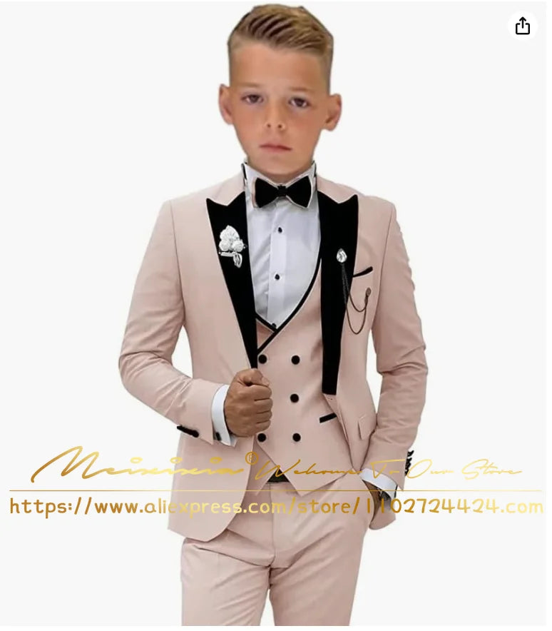 White Boys Kids Suits Flower Wedding Tuxedo Formal Jacket Vest Pants 3 Piece Set 2-16 Custom Sizes Clothes Child Blazer