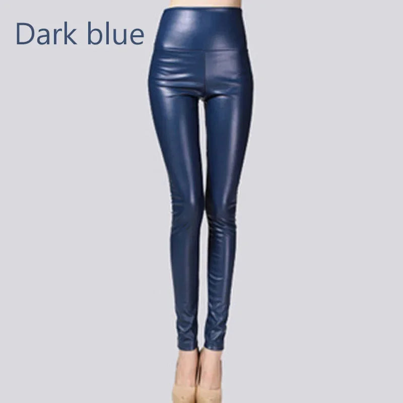 Women’s Y2K Faux Leather Pencil Pants – Elastic Stretch Velvet-Lined Trousers for Autumn