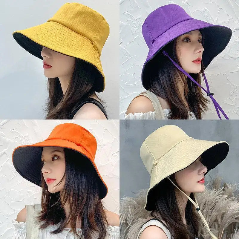 Double-sided Foldable Bucket Hat Summer Sun Hat  for Women Girls Visor Fisherman Cap Anti-UV Wide Brim Sunscreen Hats Caps